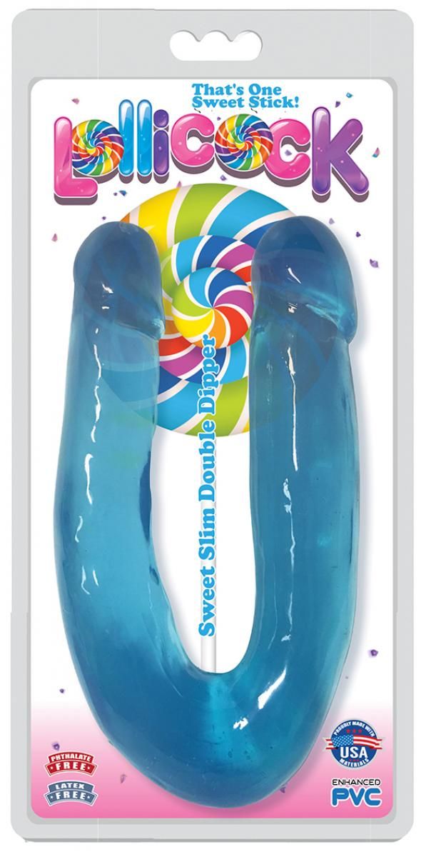Lollicock - Sweet Slim Double Dipper Dildo - Berry Ice - 33 cm