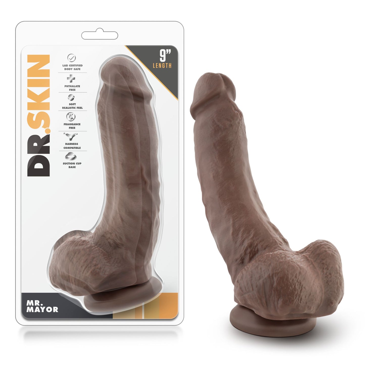 Dr. Skin - Mr. Mayor Dildo Met Zuignap 22,8 cm - Chocolate